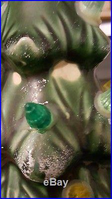 Vintage Green Ceramic Christmas Tree with Holly Base Lighted 19 Tall USA Seller