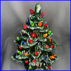 Vintage Green Ceramic Flocked Light Up Christmas Tree Lamp Decoration