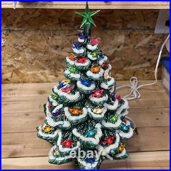 Vintage Green Ceramic Flocked Light Up Christmas Tree Lamp Decoration 15