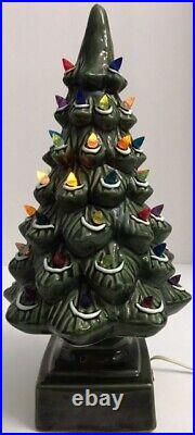 Vintage Green Ceramic Lighted Flocked Christmas Tree 17 1/4 Square Base