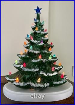 Vintage Green Ceramic Multicolor Light Up Flocked Christmas Tree Lamp 16 Vintage Green Ceramic Multicolor Light Up Flocked Christmas Tree Lamp 16