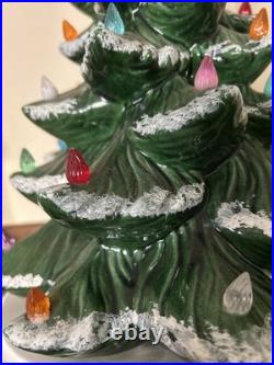 Vintage Green Ceramic Multicolor Light Up Flocked Christmas Tree Lamp 16