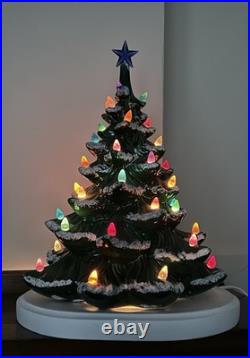 Vintage Green Ceramic Multicolor Light Up Flocked Christmas Tree Lamp 16 Vintage Green Ceramic Multicolor Light Up Flocked Christmas Tree Lamp 16