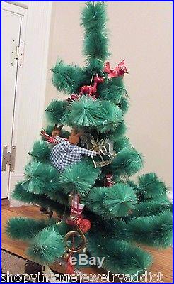 Vintage Green Feather tree Kirks Color Floss 2' Christmas Tree Mid century