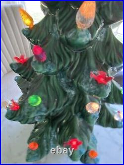 Vintage Green Flocked Ceramic Christmas Tree Atlantic Mold 19 lights birds