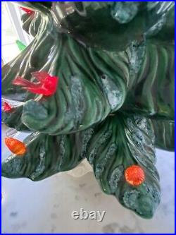 Vintage Green Flocked Ceramic Christmas Tree Atlantic Mold 19 lights birds