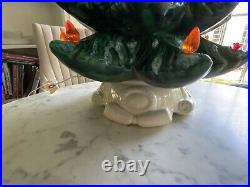 Vintage Green Flocked Ceramic Christmas Tree Atlantic Mold 19 lights birds