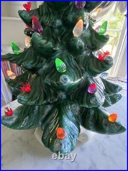 Vintage Green Flocked Ceramic Christmas Tree Atlantic Mold 19 lights birds