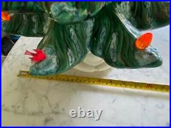 Vintage Green Flocked Ceramic Christmas Tree Atlantic Mold 19 lights birds