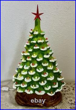 Vintage Green Frosted Ceramic Christmas Tree Narrow Style Lighted Unique Shape