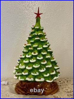 Vintage Green Frosted Ceramic Christmas Tree Narrow Style Lighted Unique Shape