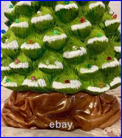 Vintage Green Frosted Ceramic Christmas Tree Narrow Style Lighted Unique Shape