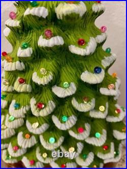 Vintage Green Frosted Ceramic Christmas Tree Narrow Style Lighted Unique Shape