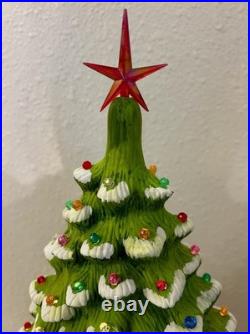 Vintage Green Frosted Ceramic Christmas Tree Narrow Style Lighted Unique Shape