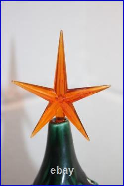 Vintage Green Holland Mold Ceramic Christmas Tree 20 Star Base Snow Tipped GUC