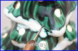 Vintage Green Holland Mold Ceramic Christmas Tree 20 Star Base Snow Tipped GUC