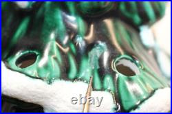Vintage Green Holland Mold Ceramic Christmas Tree 20 Star Base Snow Tipped GUC