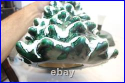 Vintage Green Holland Mold Ceramic Christmas Tree 20 Star Base Snow Tipped GUC