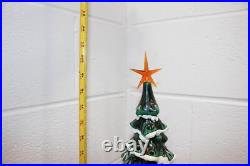 Vintage Green Holland Mold Ceramic Christmas Tree 20 Star Base Snow Tipped GUC