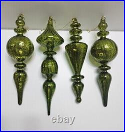 Vintage Green ICICLE Finial Christmas Tree Ornaments, Hand Blown Glass, 9-In