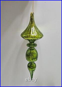 Vintage Green ICICLE Finial Christmas Tree Ornaments, Hand Blown Glass, 9-In