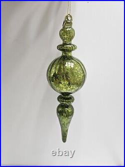 Vintage Green ICICLE Finial Christmas Tree Ornaments, Hand Blown Glass, 9-In