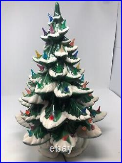 Vintage Green With Snow Ceramic Christmas Tree With Wind-Up Music Base