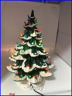 Vintage Green With Snow Ceramic Christmas Tree With Wind-Up Music Base
