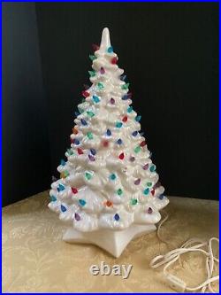 Vintage HOM Iridescent White Ceramic Christmas Tree Colorful Lights 19.2 piece