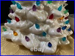 Vintage HOM Iridescent White Ceramic Christmas Tree Colorful Lights 19.2 piece