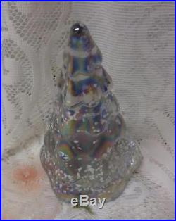 Vintage Hand Blown Iridescent Art Glass Crystal Figurine Christmas Tree