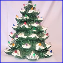 Vintage Hand-Crafted Ceramic Colorful Lighted Green Christmas Tree 14in No Base