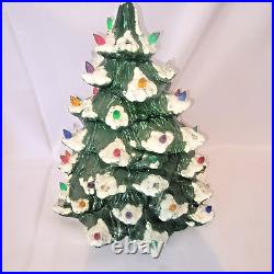 Vintage Hand-Crafted Ceramic Colorful Lighted Green Christmas Tree 14in No Base