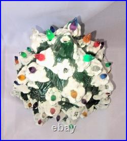 Vintage Hand-Crafted Ceramic Colorful Lighted Green Christmas Tree 14in No Base