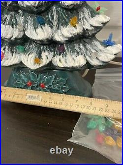 Vintage Hand Made Ceramic Christmas Tree with Snow Approx. 18 Two Piece Oval