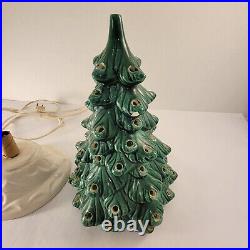 Vintage Hand Made / Painted Ceramic Christmas Tree With Base Lamp Marked LL 1983
