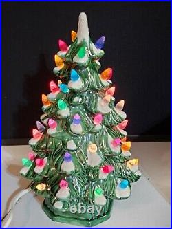 Vintage Hand Painted 12 Ceramic Christmas Tree Lighted Complete