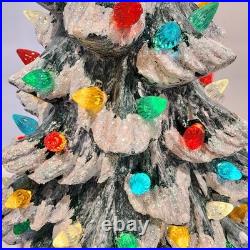 Vintage Hand Painted 15 Ceramic Lighted Christmas Tree with Glitter Flocked Snow
