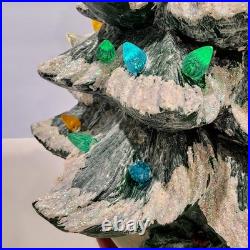 Vintage Hand Painted 15 Ceramic Lighted Christmas Tree with Glitter Flocked Snow Vintage Hand Painted 15 Ceramic Lighted Christmas Tree with Glitter Flocked Snow