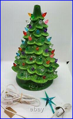 Vintage Hand Painted Ceramic Christmas Tree Lighted 12