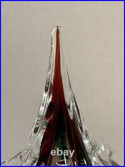 Vintage Handblown Art Glass Christmas Tree Clear with Red And Green Stripes 11T