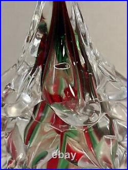 Vintage Handblown Art Glass Christmas Tree Clear with Red And Green Stripes 11T