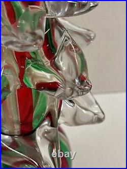 Vintage Handblown Art Glass Christmas Tree Clear with Red And Green Stripes 11T