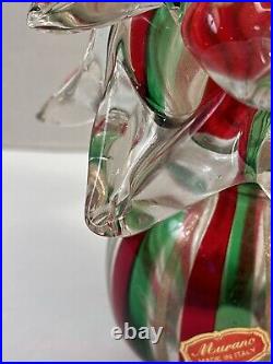 Vintage Handblown Art Glass Christmas Tree Clear with Red And Green Stripes 11T