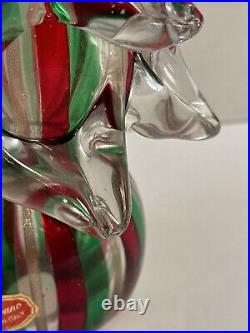 Vintage Handblown Art Glass Christmas Tree Clear with Red And Green Stripes 11T