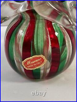 Vintage Handblown Art Glass Christmas Tree Clear with Red And Green Stripes 11T