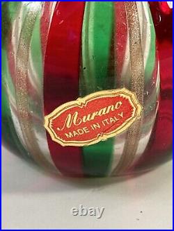 Vintage Handblown Art Glass Christmas Tree Clear with Red And Green Stripes 11T