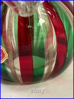 Vintage Handblown Art Glass Christmas Tree Clear with Red And Green Stripes 11T