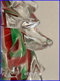 Vintage Handblown Art Glass Christmas Tree Clear with Red And Green Stripes 11T