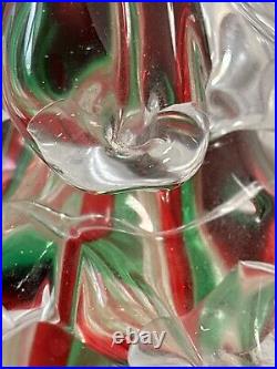 Vintage Handblown Art Glass Christmas Tree Clear with Red And Green Stripes 11T